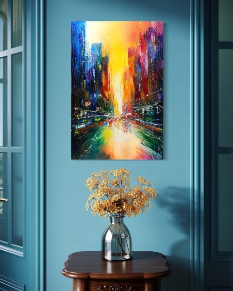 Additional view 1: Abstract Cityscapes Painting Urban Awakening by painter Liubov Kuptsova oil canvas 