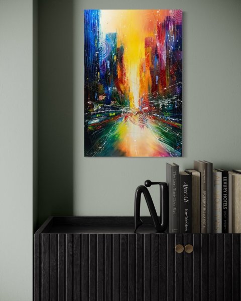 Additional view 2: Abstract Cityscapes Painting Urban Awakening by painter Liubov Kuptsova oil canvas 