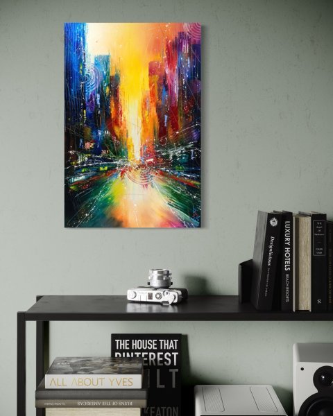 Additional view 3: Abstract Cityscapes Painting Urban Awakening by painter Liubov Kuptsova oil canvas 