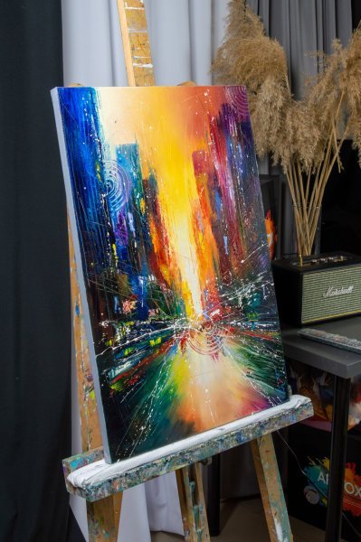 Additional view 7: Abstract Cityscapes Painting Urban Awakening by painter Liubov Kuptsova oil canvas 