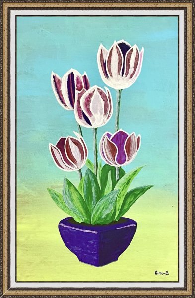 Imagen adicional 2: Moderno Naturaleza muerta Pintura "Tulipanes", pintor SimonD. acrílico madera 