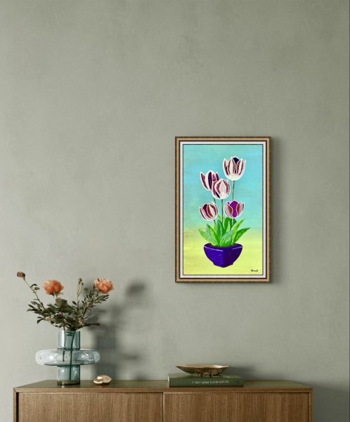 Imagen adicional 3: Moderno Naturaleza muerta Pintura "Tulipanes", pintor SimonD. acrílico madera 
