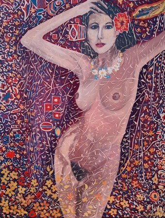 Живопис "Спокуса: Жінка, квіти та змія", живописець Gena Keusch масло холст в Jose Art Gallery