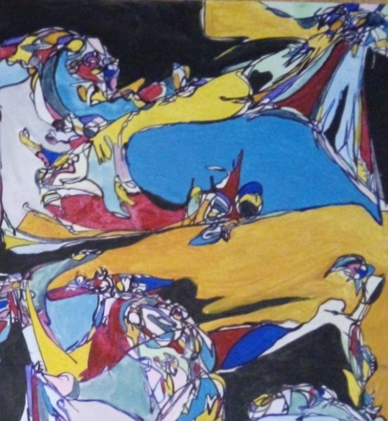 Additional view 4: Abstract Interior Painting Meeting of two worlds by painter Oksana Demchenko gouache wood 