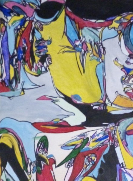 Additional view 5: Abstract Interior Painting Meeting of two worlds by painter Oksana Demchenko gouache wood 