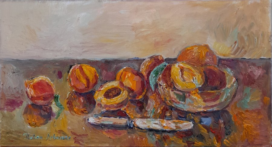 Expressionism Still-Life Painting Peaches by painter Pavel Levites oil canvas 