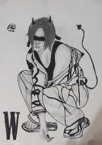 Painting "Hwang Hyunjin: A Portrait with a Unique Style" by painter Lix pencil paper at Jose Art Gallery