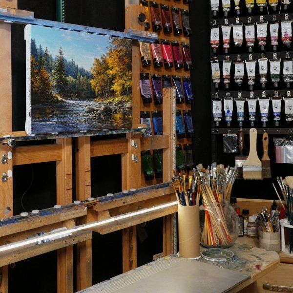 Immagine aggiuntiva 4: Fotorealismo Paesaggio Pittura "Fiume di montagna", pittore Viktar Yushkevich Yuvart acrilico tela 