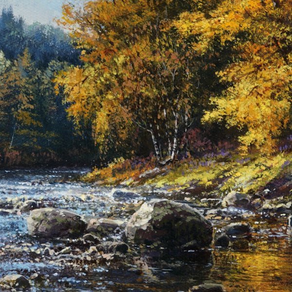 Immagine aggiuntiva 5: Fotorealismo Paesaggio Pittura "Fiume di montagna", pittore Viktar Yushkevich Yuvart acrilico tela 