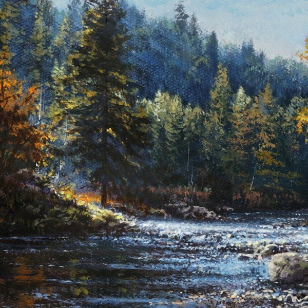 Immagine aggiuntiva 6: Fotorealismo Paesaggio Pittura "Fiume di montagna", pittore Viktar Yushkevich Yuvart acrilico tela 