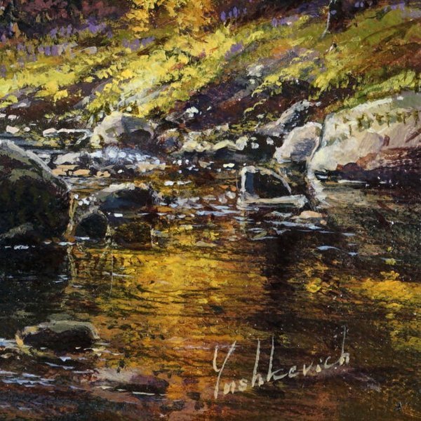 Immagine aggiuntiva 7: Fotorealismo Paesaggio Pittura "Fiume di montagna", pittore Viktar Yushkevich Yuvart acrilico tela 