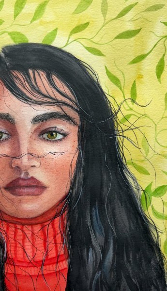 Additional view 1: Realism Portrait Painting The Beauty of an Autumn Portrait by painter Agnes watercolor paper 