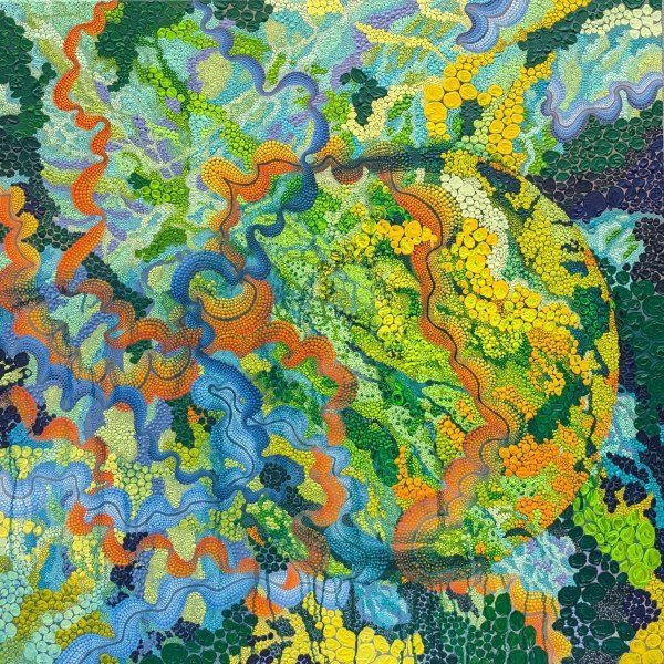 Abstract Mythological Painting Forming a new self by painter Oksana Gural acrylic canvas 