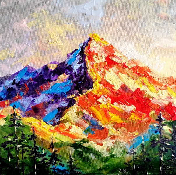 Landscape with mountain Painting by Aliaksandra Tsesarskaya