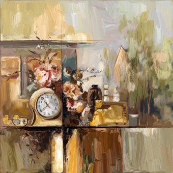 Цифрове мистецтво "Земляний годинник. Квіткові відлуння в інтер'єрі", цифровий художник Dinem в Jose Art Gallery