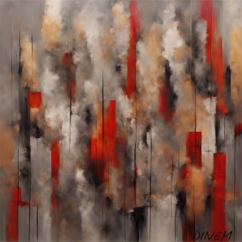 Arte digitale "Grigio e rosso: espressione astratta", artista digitale Dinem alla Jose Art Gallery