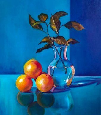 Pittura "Il gioco di luci e colori nella natura morta", pittore Liliana Kovhuto olio tela alla Jose Art Gallery