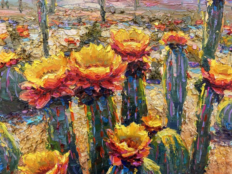 Additional view 4: Art Deco Flower Painting Morning in Canyon by painter Yevgeny Chernyakovsky oil canvas 