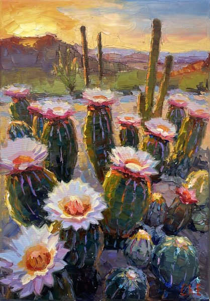 Impressionism Flower Painting White cactus by painter Yevgeny Chernyakovsky oil canvas 