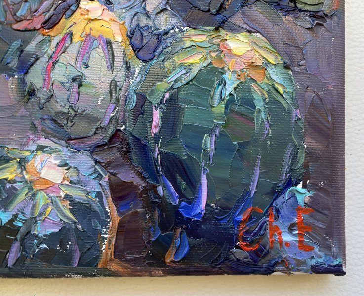 Additional view 1: Impressionism Flower Painting White cactus by painter Yevgeny Chernyakovsky oil canvas 