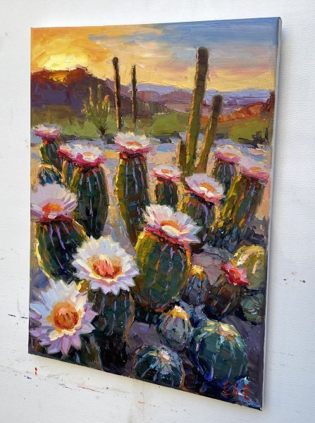 Additional view 2: Impressionism Flower Painting White cactus by painter Yevgeny Chernyakovsky oil canvas 