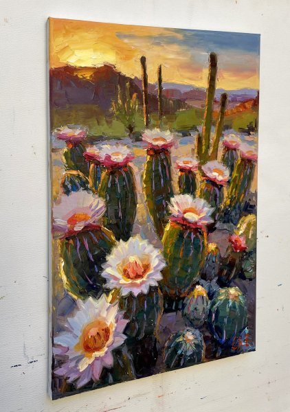 Additional view 3: Impressionism Flower Painting White cactus by painter Yevgeny Chernyakovsky oil canvas 