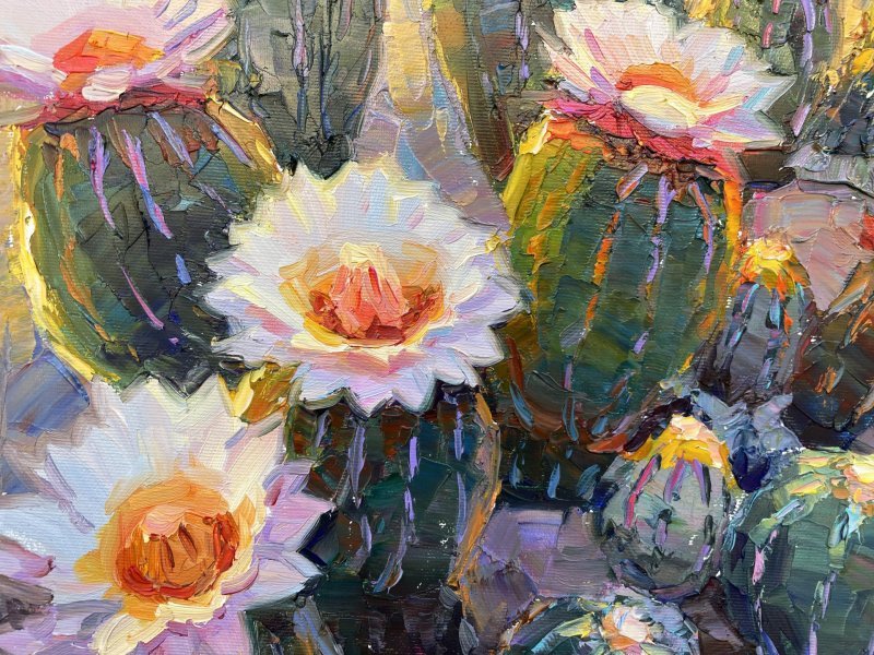 Additional view 4: Impressionism Flower Painting White cactus by painter Yevgeny Chernyakovsky oil canvas 