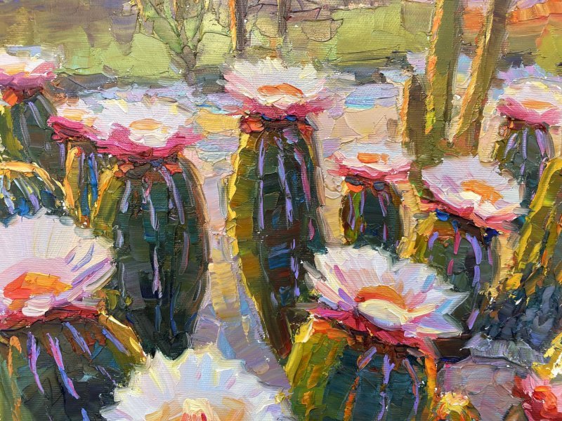 Additional view 5: Impressionism Flower Painting White cactus by painter Yevgeny Chernyakovsky oil canvas 