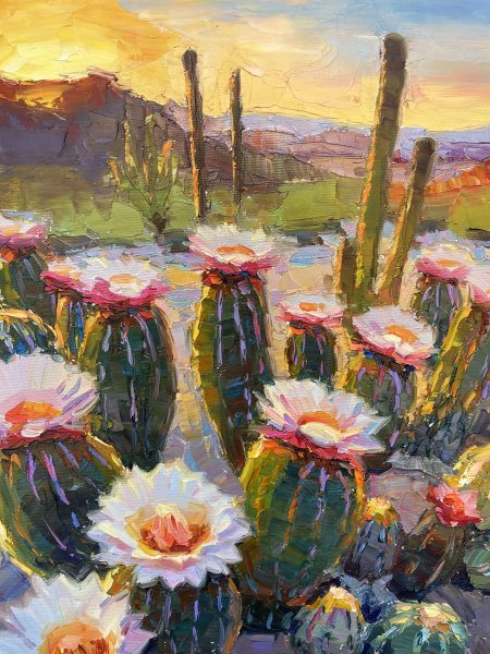Additional view 6: Impressionism Flower Painting White cactus by painter Yevgeny Chernyakovsky oil canvas 