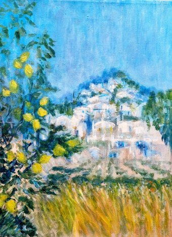 Pintura "Limones: Recuerdos de las fiestas sureñas", pintor Aase Lind acrílico lienzo en Jose Art Gallery