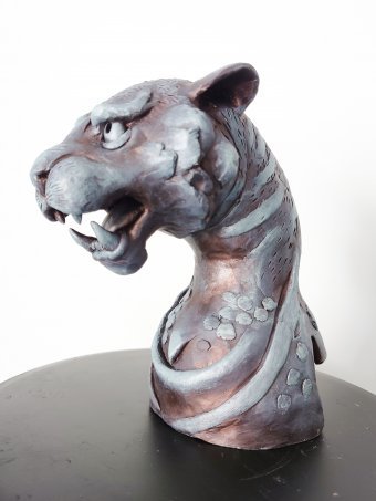 Sculpture "Tiger Bust" by sculptor Max Sculpt Terra-cotta at Jose Art Gallery