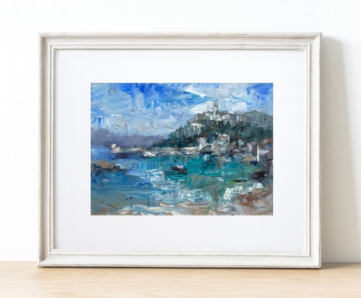 Additional view 3: Impressionism Landscape Painting Mediterranean Port by painter Adrienn Pécsek oil paper 