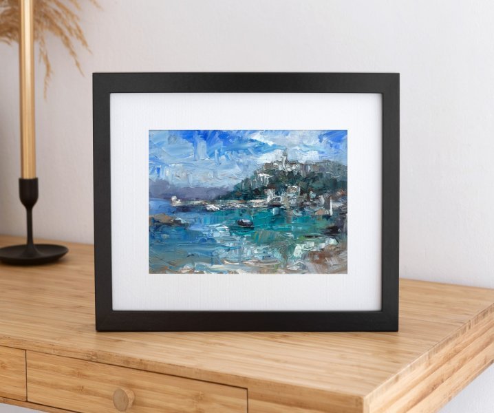 Additional view 4: Impressionism Landscape Painting Mediterranean Port by painter Adrienn Pécsek oil paper 