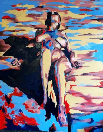 Painting "Serene holiday time" by painter Ovwede Efe Art oil canvas at Jose Art Gallery