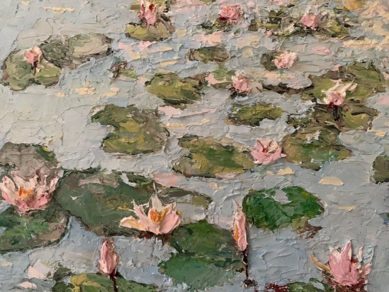 Additional view 6: Impressionism Flower Painting Pink Water Lilies in Bloom by painter Dora Kalinova oil canvas 