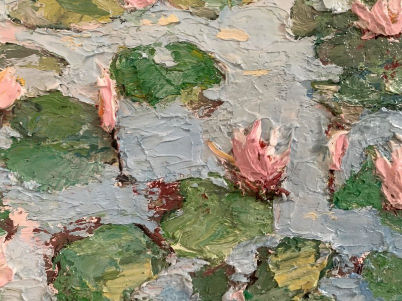 Additional view 7: Impressionism Flower Painting Pink Water Lilies in Bloom by painter Dora Kalinova oil canvas 