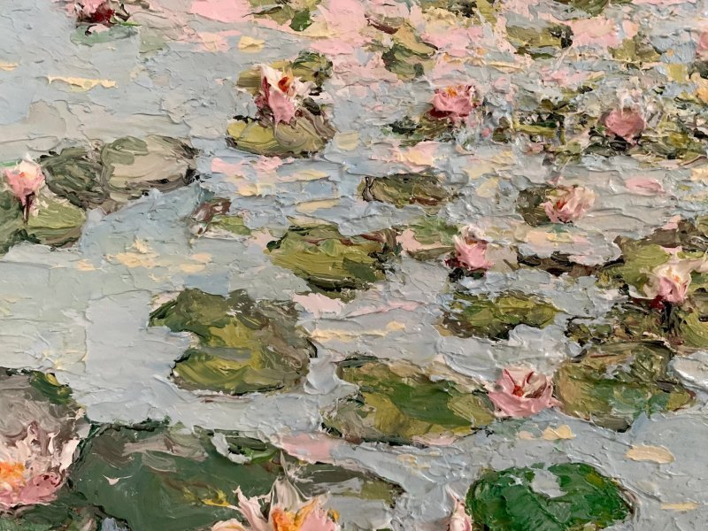 Additional view 8: Impressionism Flower Painting Pink Water Lilies in Bloom by painter Dora Kalinova oil canvas 