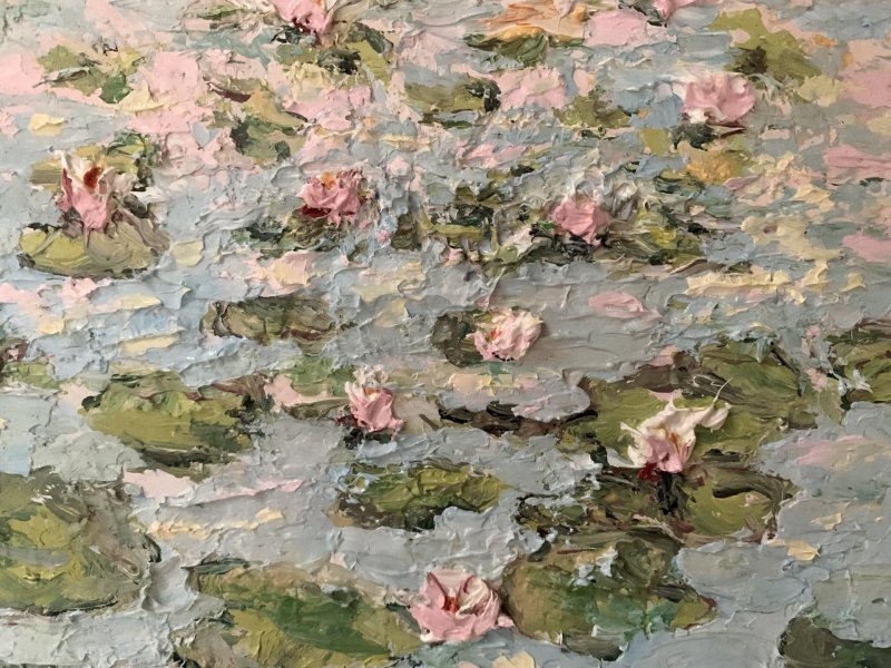 Additional view 9: Impressionism Flower Painting Pink Water Lilies in Bloom by painter Dora Kalinova oil canvas 