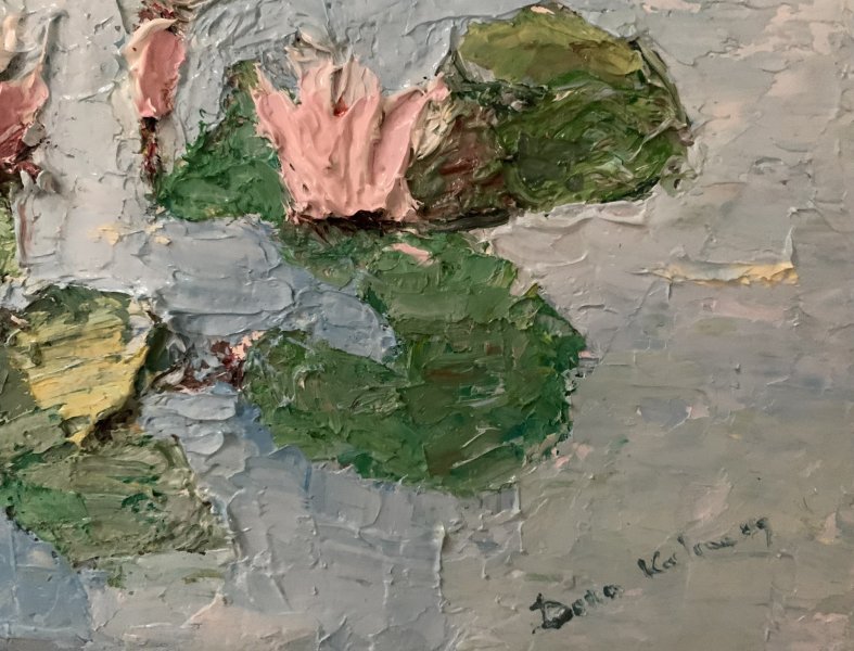 Additional view 10: Impressionism Flower Painting Pink Water Lilies in Bloom by painter Dora Kalinova oil canvas 