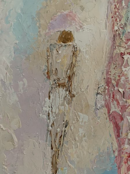 Additional view 3: Expressionism Genre Painting Women in the rain by painter Dora Kalinova oil canvas 