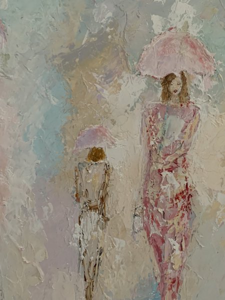 Additional view 4: Expressionism Genre Painting Women in the rain by painter Dora Kalinova oil canvas 
