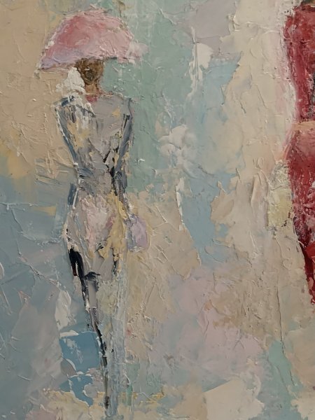 Additional view 5: Expressionism Genre Painting Women in the rain by painter Dora Kalinova oil canvas 