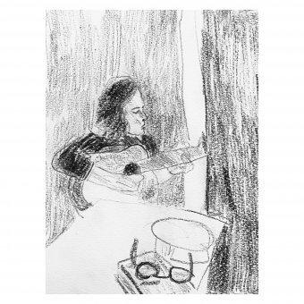 Graphik "Frauen mit einer Gitarre", illustrator Irfan Ajvazi Tusche Papier in der Jose Art Gallery