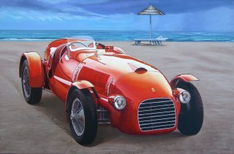 Pittura "Ferrari 166 Spyder Corsa Velocità Lusso", pittore Francesco Capello olio tela alla Jose Art Gallery