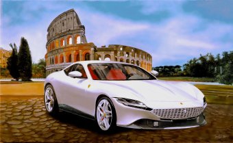 Pittura "FERRARI ROMA", pittore Francesco Capello olio tela alla Jose Art Gallery