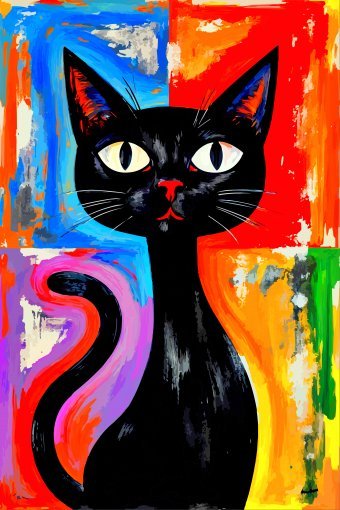 絵画 black cat Colorful Black Cat Portrait Digital Art - Viktor Levchenko