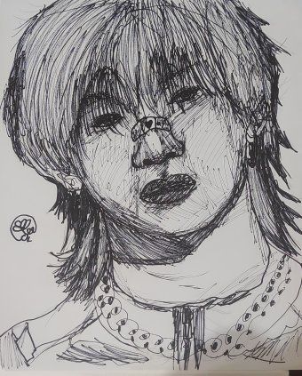 Painting "Bang chan: lazy marker sketch" by painter Lix drawing ink paper at Jose Art Gallery