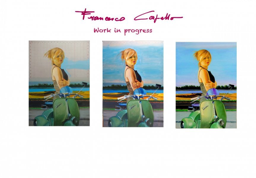 Immagine aggiuntiva 1: Fotorealismo Ritratto Pittura "IN RIVA AL FIUME", pittore Francesco Capello olio tela 