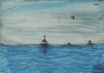 Pittura "Sussurro dell'oceano", pittore Lix acquerello carta alla Jose Art Gallery