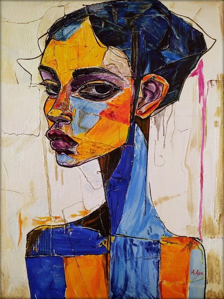 Expressionism Portrait Painting Gravity in Blue Minor (Bm) by painter Alexander Aksyonov acrylic canvas 